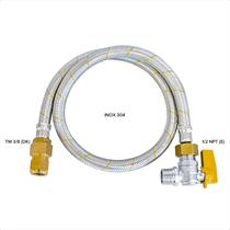 Kit Para Gás Doméstico Flexível Mangueira 3/8(I) x 1 Metro Trama Aço Inoxidável Registro Esfera para Gás Liquefeito de