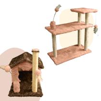 Kit para Gato Casa sem Rede e Arranhador Sisal 3 Bases MIU