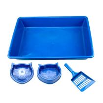 Kit para gato pá + bandeja pop + mini comedor e bebedor