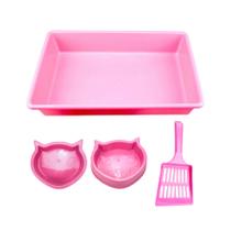 Kit para gato pá + bandeja pop + mini comedor e bebedor