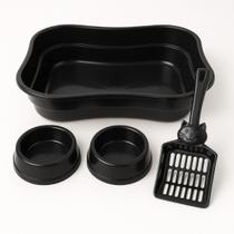 Kit Para Gatos Com Caixa De Areia Comedouros E Pá Higiênica Acessórios Pet Completo