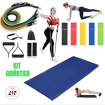 Kit Para Ginástica Academia em Casa Com Elástico de 11 Peça + Colchonete + 5 Mini Band