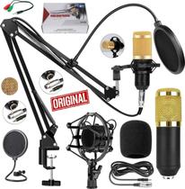 Kit para Gravação Profissional Microfone Condensador Unidirecional Pop Filter Podcast Entrevista Estúdio Canto Youtuber