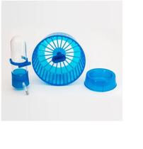 Kit Para Hamster E Roedores Comedouro Bebedouro E Rodinha Azul