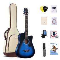 Kit para iniciantes azul de 38 polegadas para guitarra acústica Lankro com acesso.