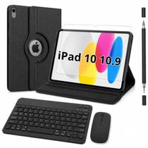 Kit para iPad 10 10.9 Capa Giratória + Película + Teclado + Mouse + Caneta Touch