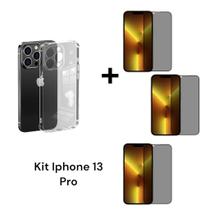 Kit Para Iphone 13 PRO Com 3UN De Películas Privacidade 3D De Vidro + 1UN Capa Capinha Transparente