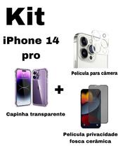 Kit para iPhone 14 Pro Capa Transparente + Película Fosca Privacidade + Película De Câmera Kit para iPhone 14 Pro Capa Transparente + Película Fosca Privacidade + Película De Câmera