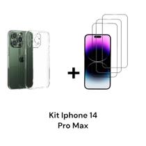 Kit Para Iphone 14 PRO MAX 1UN Capa Transparente Anti Impacto + 3UN Película De Vidro 3D Kit Para Iphone 14 PRO MAX 1UN Capa Transparente Anti Impacto + 3UN Película De Vidro 3D
