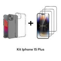 Kit Para Iphone 15 PLUS 1UN Capinha Capa Transparente + 3UN Películas 3D De Vidro