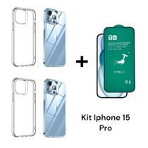 Kit Para Iphone 15 PRO Com 2UN Capinha Anti Impacto Transparente + Película 9D De Cerâmica Kit Para Iphone 15 PRO Com 2UN Capinha Anti Impacto Transparente + Película 9D De Cerâmica