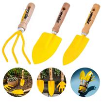 Kit Para Jardim 3 Peças Amarelo Cabo Madeira Vonder Garfo De Jardinagem, Pá De Bico, Pá Larga