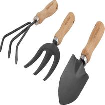 Kit Para Jardim 3 peças Pá Garfo Ancinho Cabo Madeira Vonder Kit Para Jardim 3 peças Pá Garfo Ancinho Cabo Madeira Vonder