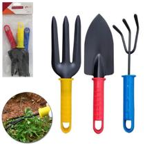 Kit para jardim com pa + garfo e ancinho / rastelo cabo plastico 3 pecas Kit para jardim com pa + garfo e ancinho / rastelo cabo plastico 3 pecas