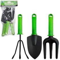 Kit para jardim com pa + garfo e ancinho / rastelo cabo plastico verde 3 pecas na solapa - STARTOOLS Kit para jardim com pa + garfo e ancinho / rastelo cabo plastico verde 3 pecas na solapa - STARTOOLS