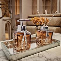 Kit Para Lavabo Completo Luxo Com Bandeja Premium Saboneteira Difusor Aroma