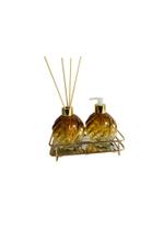 Kit para Lavabo Difusor e Saboneteira Luxo Cilíndrico Dourado para Decorar Ambiente 30x43x33cm 1un