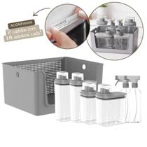 Kit Para Lavanderia 7 Pecas Cesto Organizador Dispenser Borrifador Etiquetas Ou