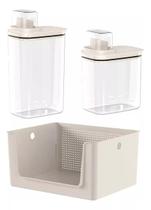 Kit Para Lavanderia Com Cesto E 2 Dispenser Ou - Bege - Liso