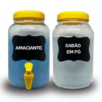 Kit Para Lavanderia, Pote para Sabão em Pó E Amaciante 3 Litros + lousa e giz