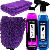 Kit Para Lavar o Carro Shampoo V-Floc Concentrado Cera Liquida Spray Pronto Uso Blend Vonixx