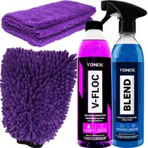 Kit Para Lavar o Carro Shampoo VFloc Concentrado Cera Liquida Spray Pronto Uso Blend Vonixx