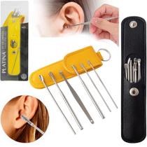 Kit Para Limpeza De Ouvido De Inox Com 6 Peças + Estojo Kit Para Limpeza De Ouvido De Inox Com 6 Peças + Estojo