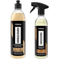 Kit para Limpeza de Sofá de Couro Higienizador 500ml e Hidratante 500ml