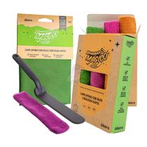 Kit Para Limpeza De Vidros Ecomais 1 Pano Mágico 1 Limpador de Vãos 3 Flanelas