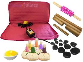 Kit para Massagem Rosa Completo Pedras Quentes e Acessórios - 110 VOLTS
