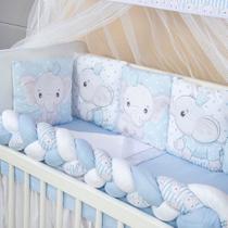 Kit para mini berço almofadinhas 12 peças + saia elefante azul