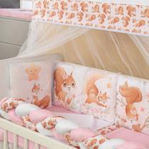 Kit para mini berço almofadinhas 12 peças + saia esquilo rosa