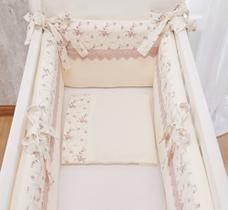 Kit para Mini Berço bebe Menina Floral Rose Rosa antigo 5pçs para Colchao de Largura 45 a 38cm Kit para Mini Berço bebe Menina Floral Rose Rosa antigo 5pçs para Colchao de Largura 45 a 38cm