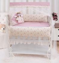 kit para mini berço com 10 peças em tecido de algodão com duas laterais para menina