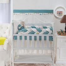 kit para mini berço dinossauro verde com 8 peças em tecido de algodão