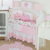 Kit Para Mini Berço Menina Coroa Rosa Princesa Com Almofada