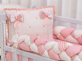 kit para mini berço trança essence salmão com 8 peças em tecido de algodão kit para mini berço trança essence salmão com 8 peças em tecido de algodão