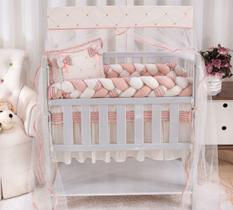 Kit para Mini Berço Trançado Menina Salmao Decoração Quarto Bebe
