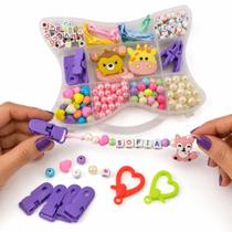 Kit Para Montar Prendedor De Chupeta Com Miçangas Apliques Fios Fechos E Maleta Organizadora