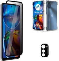 Kit Para Moto E32 Película Privacidade 3D + Película da Câmera 3D + Capa Capinha Case