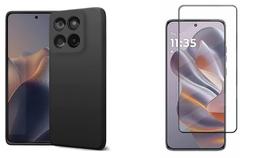 Kit para Moto Edge 60 Fusion Capinha Silicone Aveludada Preta + Película Curva Vidro 3D Moto Edge 60 Fusion