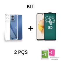 Kit Para Moto G24 Com Película De Cerâmica 9D Flexível + Capa Capinha Anti Impacto Transparente Kit Para Moto G24 Com Película De Cerâmica 9D Flexível + Capa Capinha Anti Impacto Transparente
