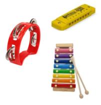 Kit Para Musicalização Infantil / Meia Lua + Gaita + Xilofone // Cores Variadas - Brinquedos