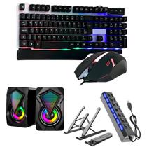 Kit Para Notebook Teclado E Mouse Led Gamer Hub Usb Suporte
