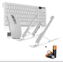 Kit Para Notebook Teclado E Mouse Sem Fio Usb Suporte Aluminio+pilhas