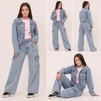 kit para o inverno calça cargo jeans marmorizada modinha, jaqueta jeans marmorizada premium e camiseta algodão tshirt baby look do 10 ao 16 kit para o inverno calça cargo jeans marmorizada modinha, jaqueta jeans marmorizada premium e camiseta algodão tshirt baby look do 10 ao 16