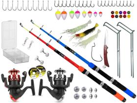 Kit Para Pesca 2 Varas Telescópicas 1,70m + 2 Molinetes + Acessórios (Ref. 59)