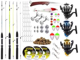 Kit Para Pesca 3 Varas 3 Molinetes + Acessórios (Ref. 02)