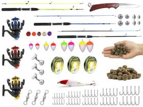 Kit Para Pesca C/ 3 Varas 1,35m (2 Partes) + 3 Molinete + Acessórios (Ref. 42)