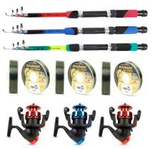 Kit Para Pesca C/ 3 Varas Telescópicas + 3 Molinetes e Linhas (Ref. 18)